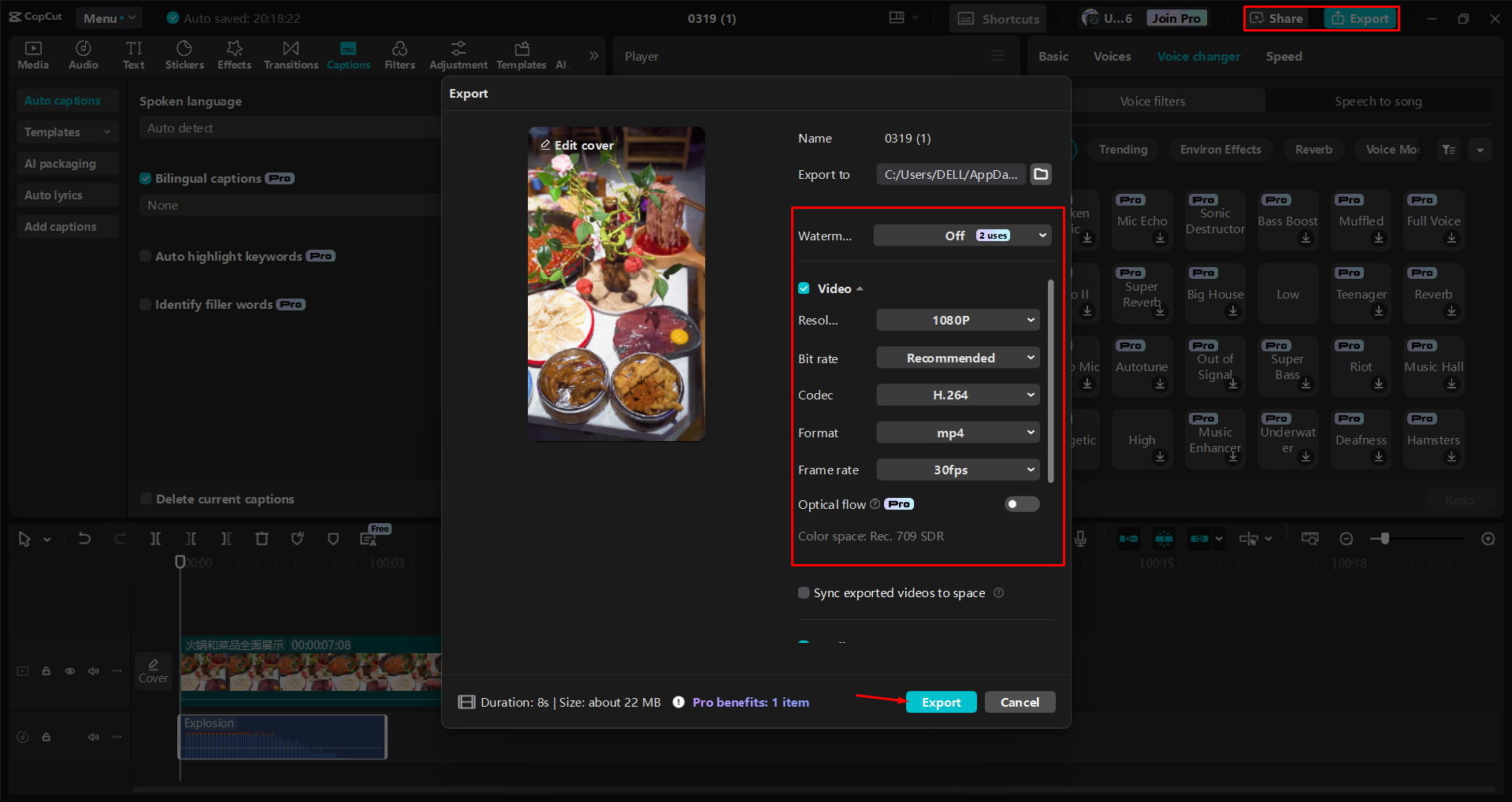 Exporting a video from the CapCut desktop video editor