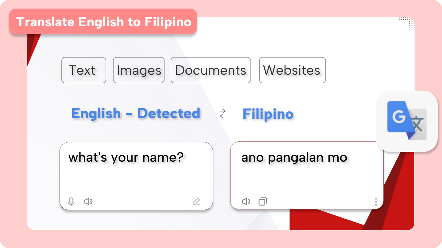 Google übersetzt Englisch nach Filipino
