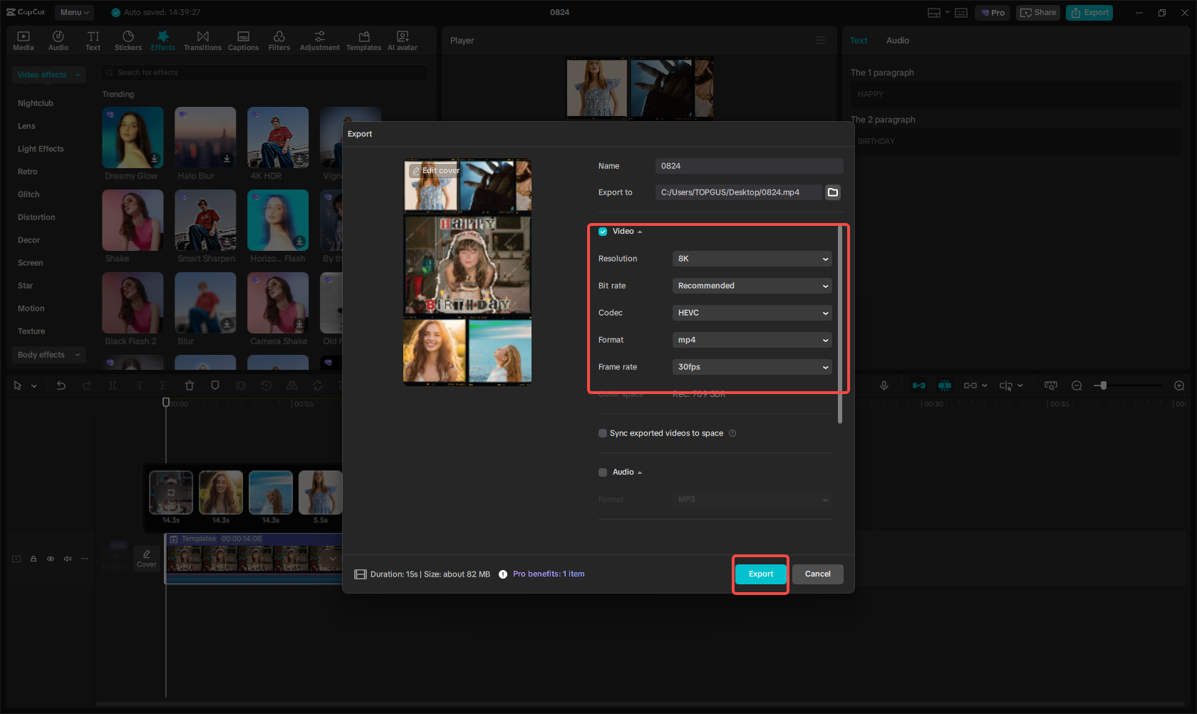 Exporting the Instagram Story in CapCut