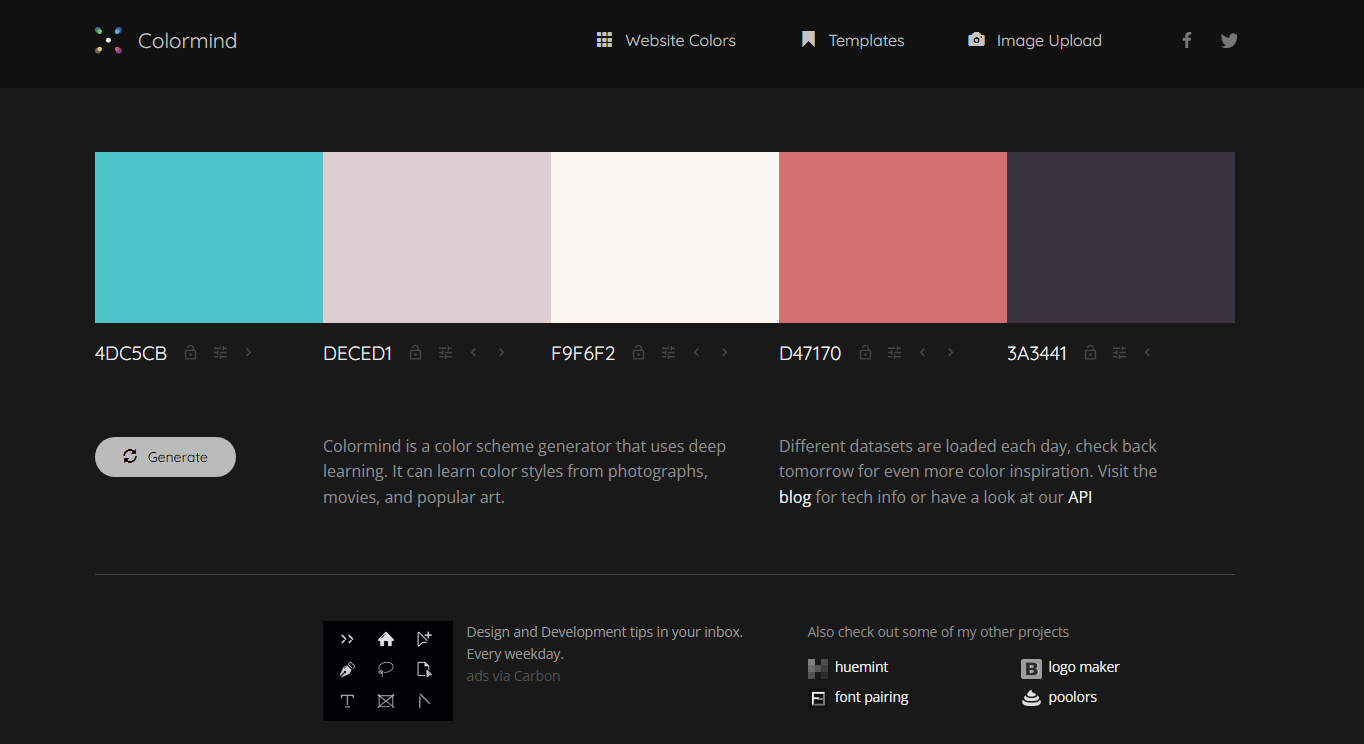 Colormind color palette generator
