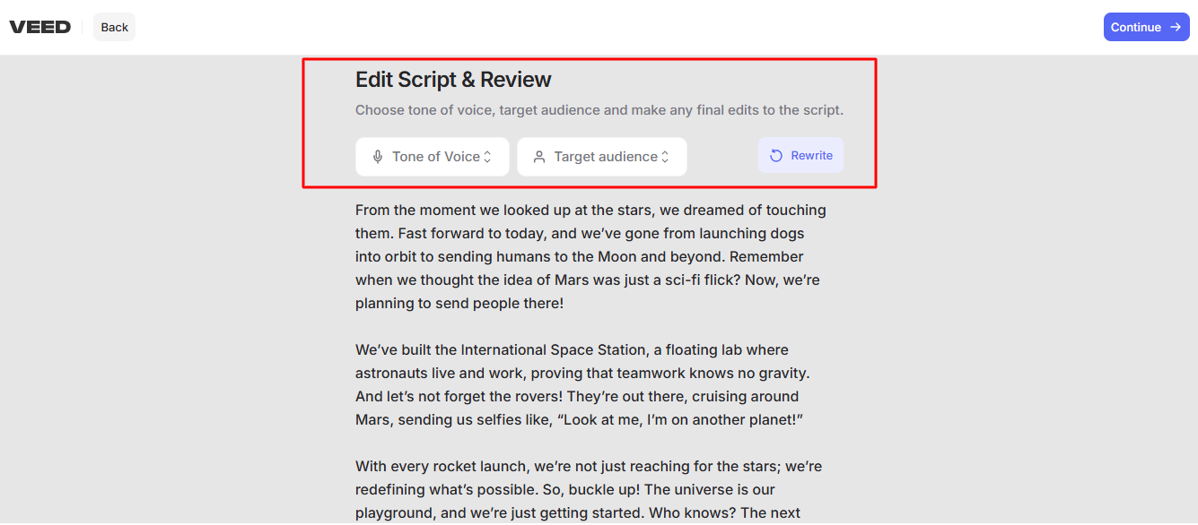 Script editing for Youtube video