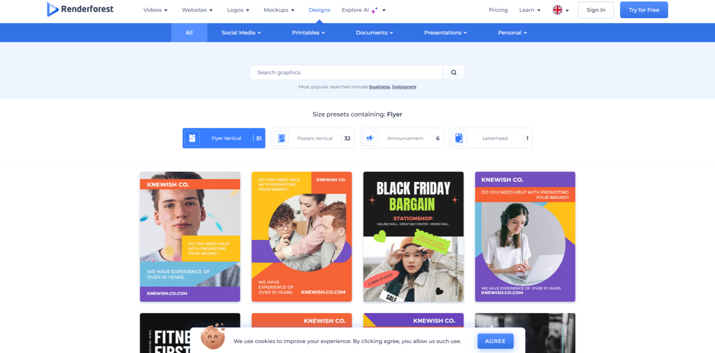 Interface of Renderforest - another free flyer maker