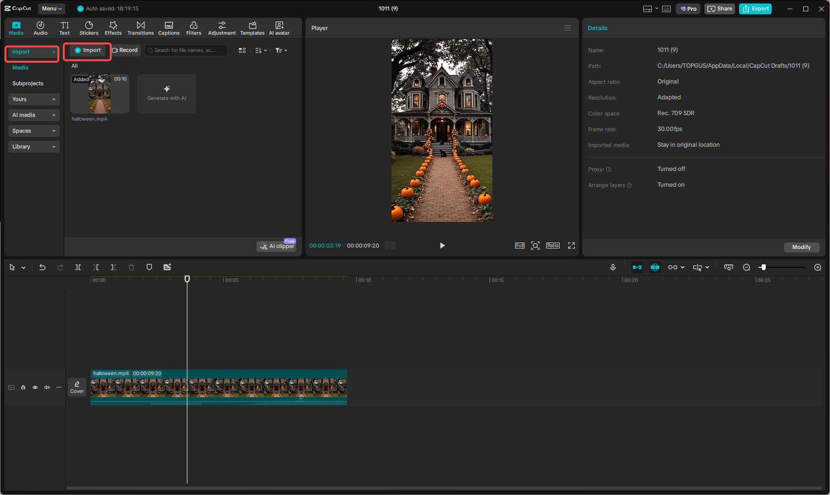 Importing the media into CapCut