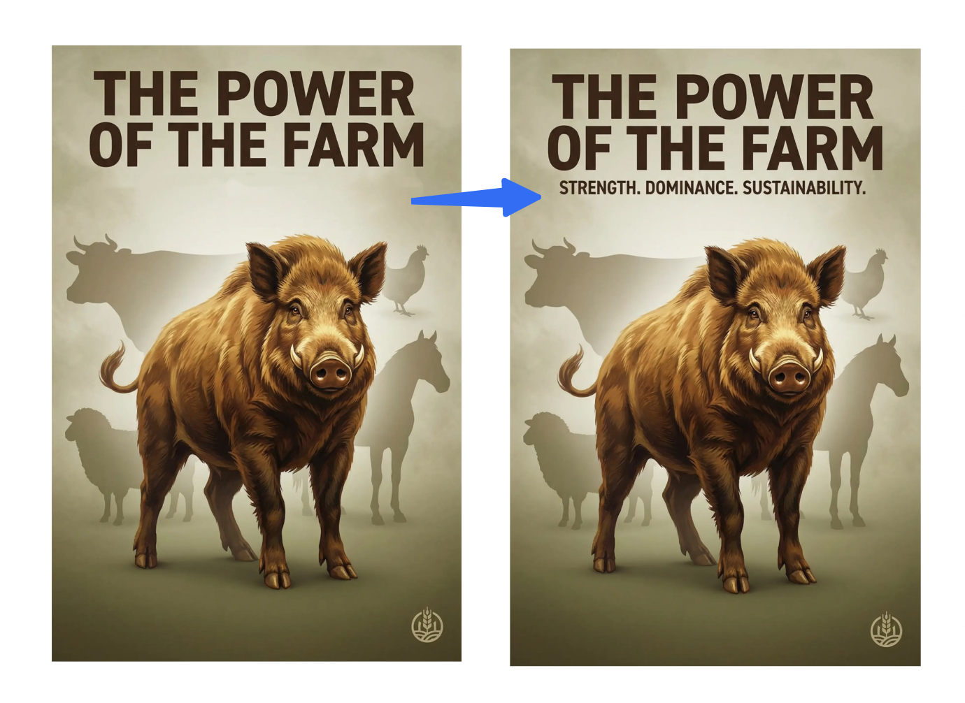 Add text on the animal farm poster