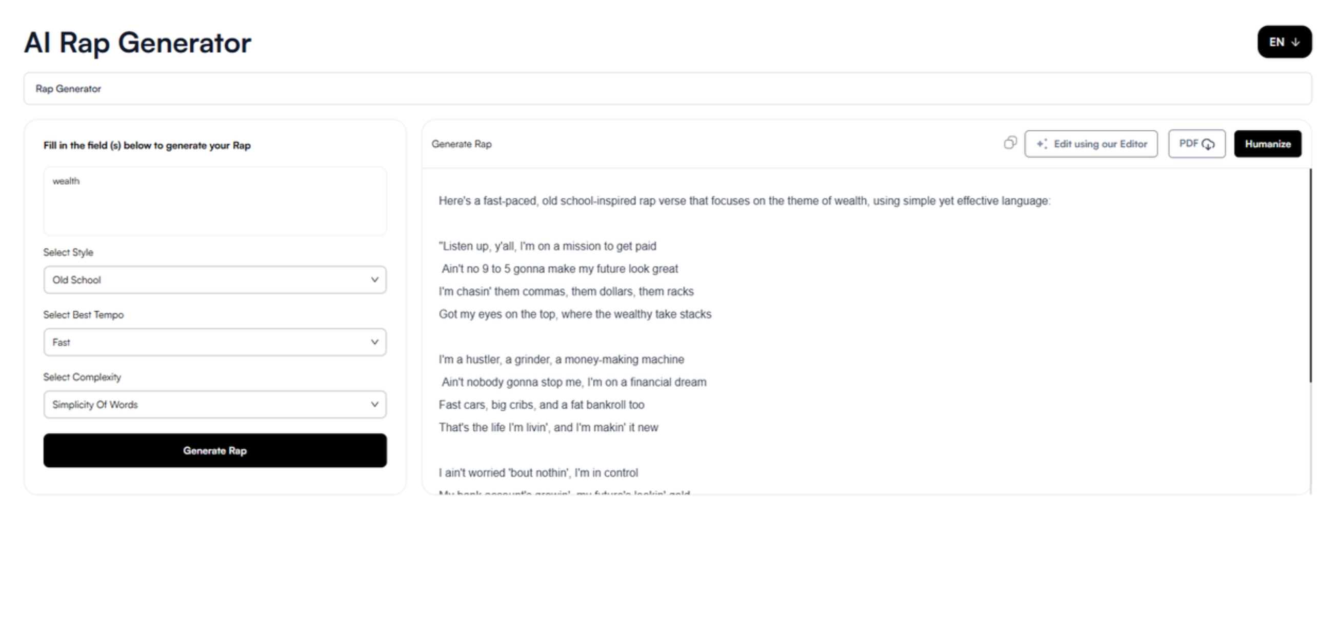 Oberfläche von AskYourPDF – der beste KI-Rap-Generator