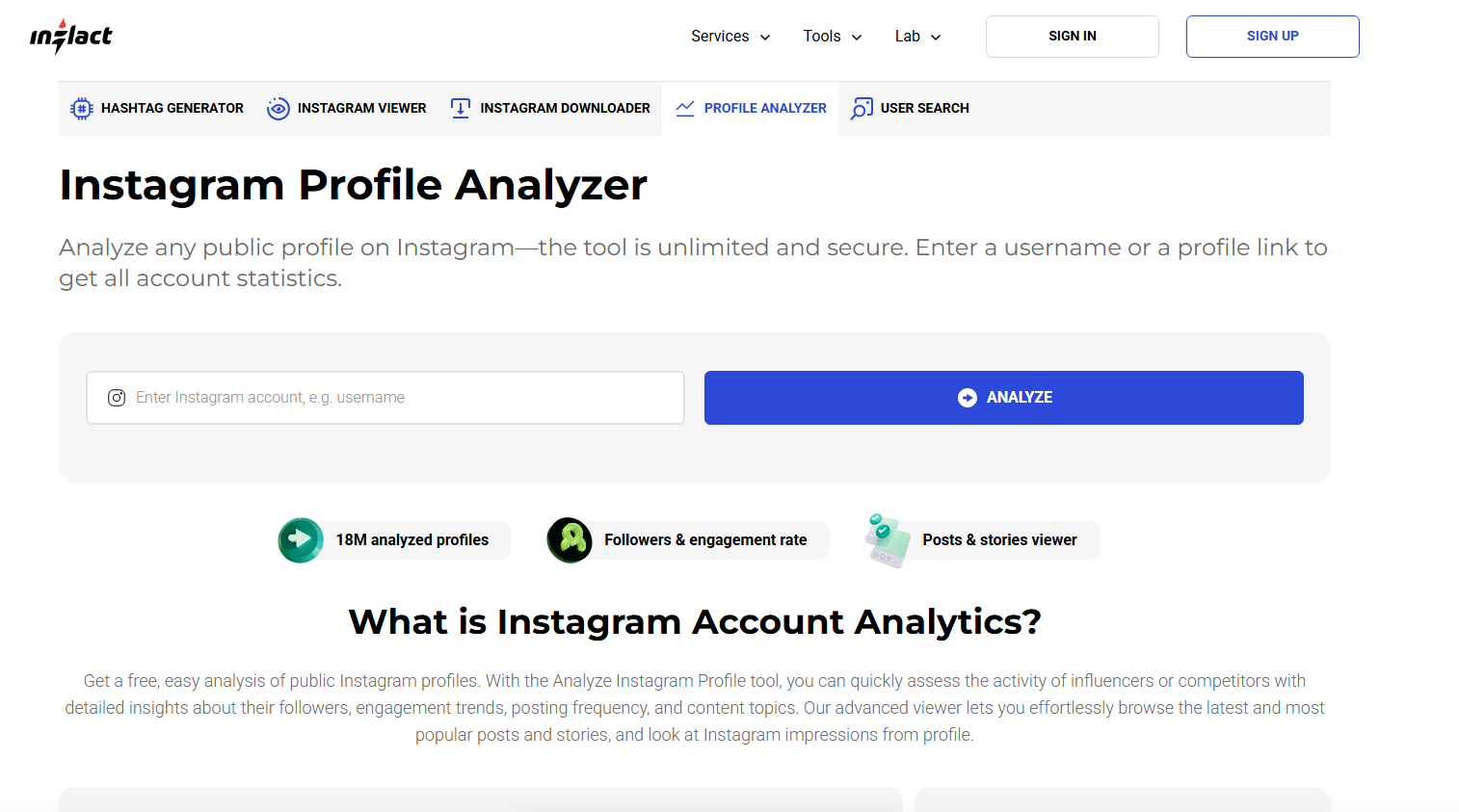 Analyseur de profil Instagram Inflact