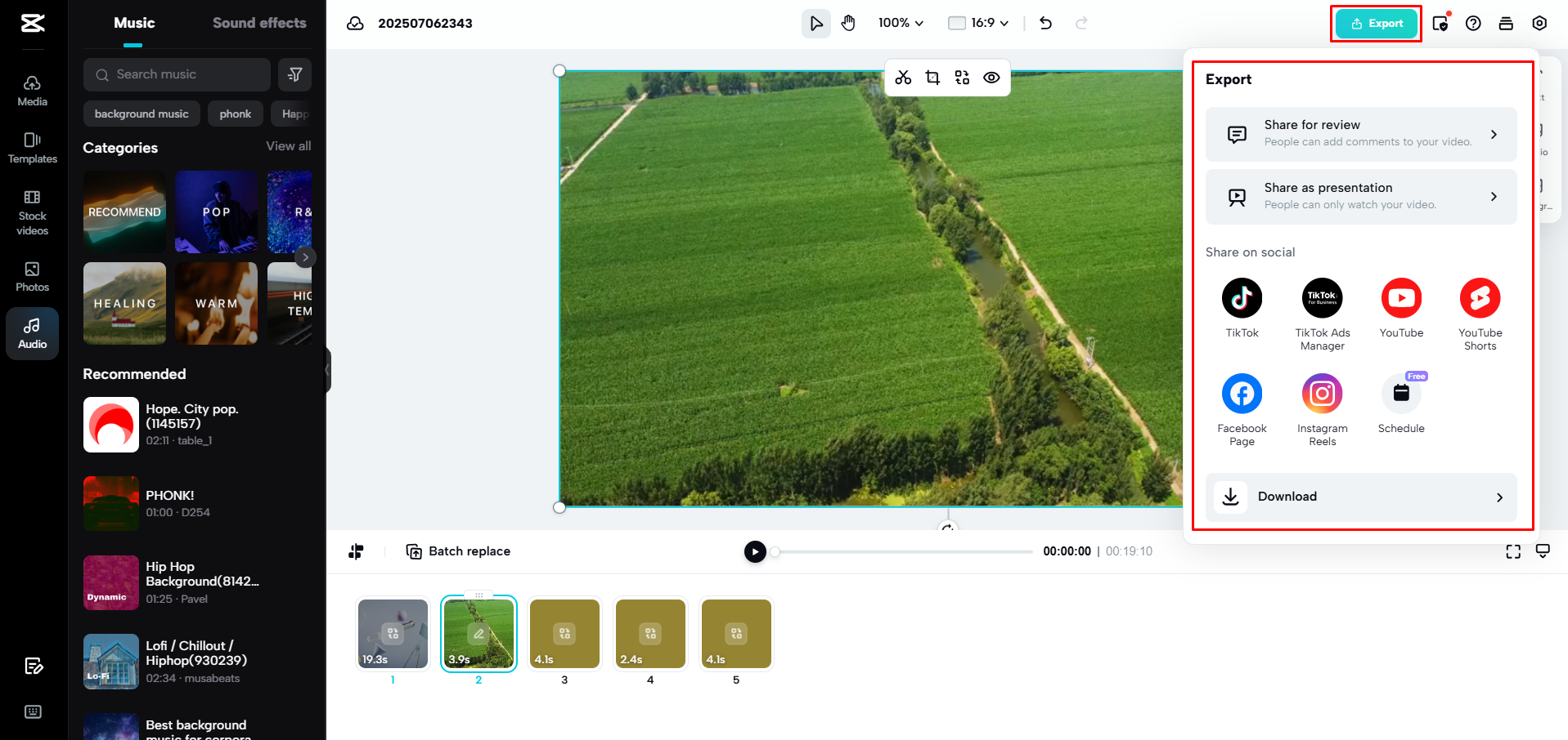 Exporting the video from CapCut Web
