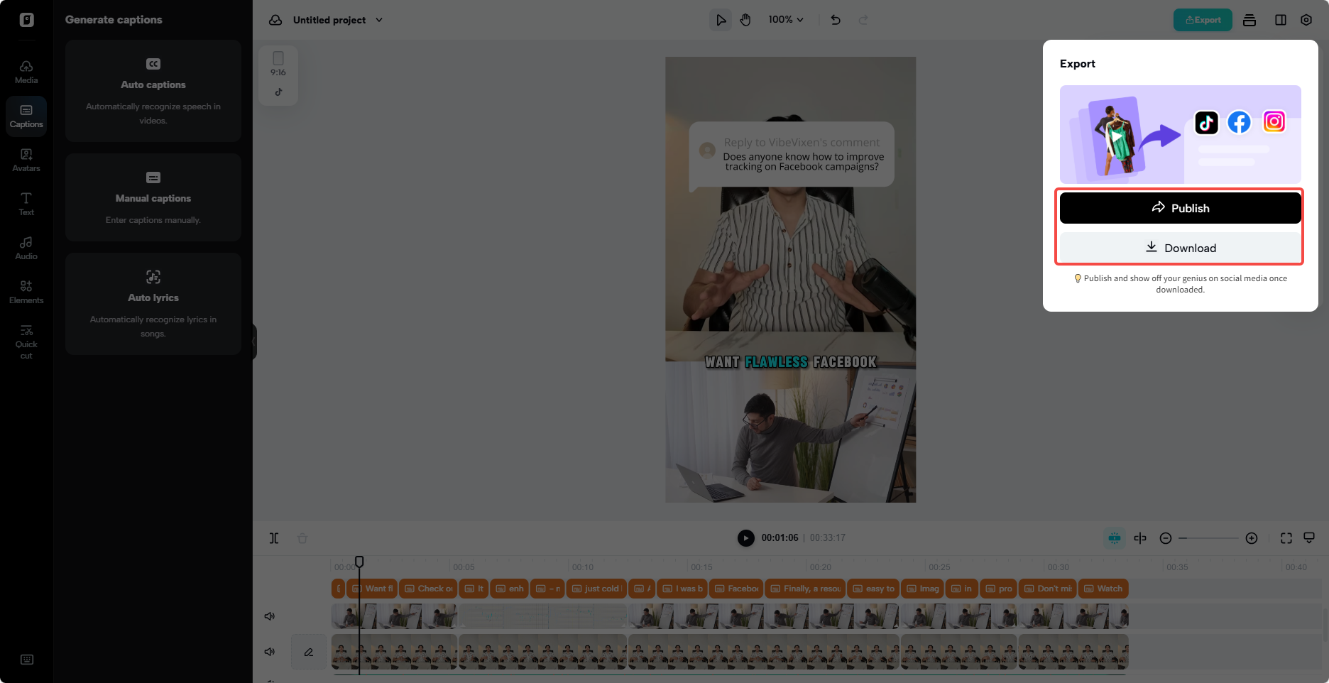 Publish or download your created video