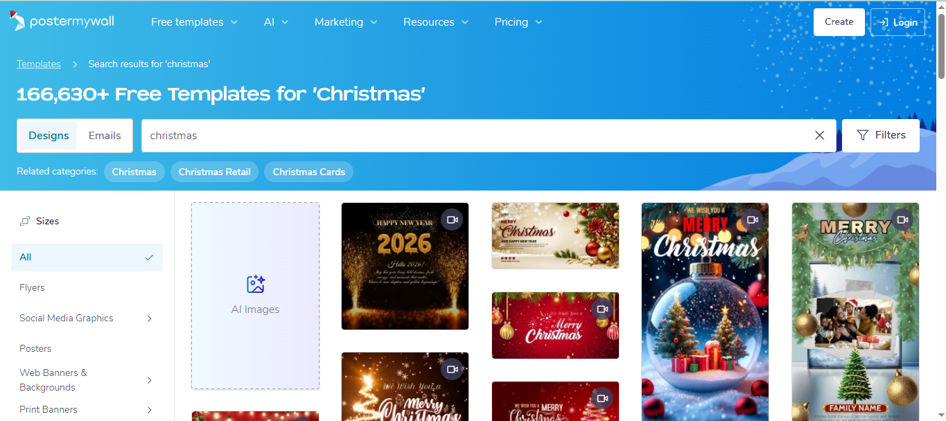 PosterMyWall - a well-known tool to customise a vintage Christmas Facebook cover photo