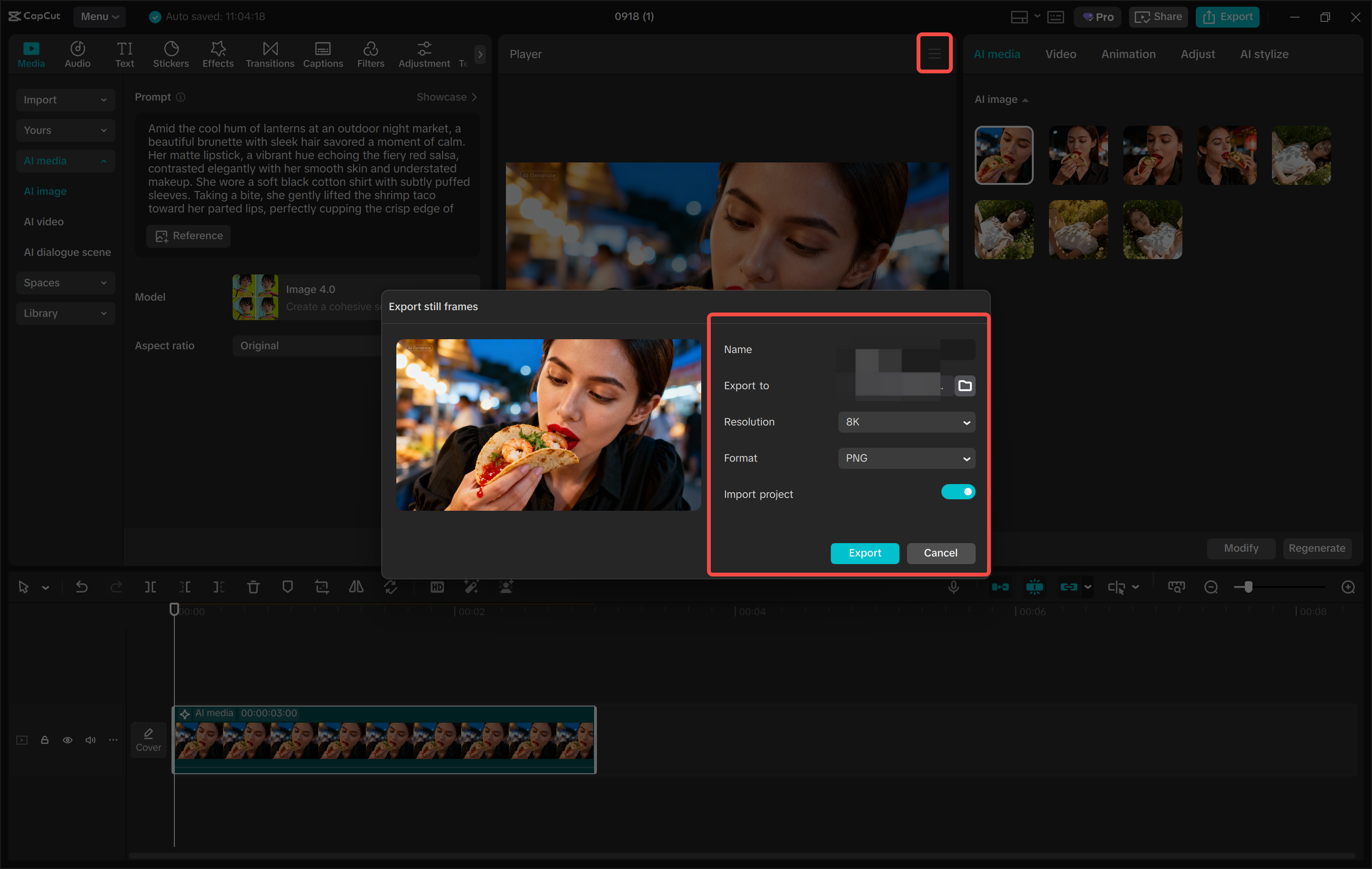 Downloading the image from the CapCut desktop video editor