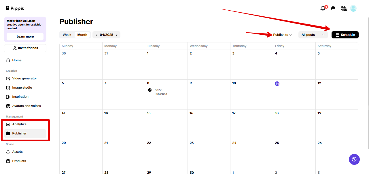 Auto publisher in Pippit