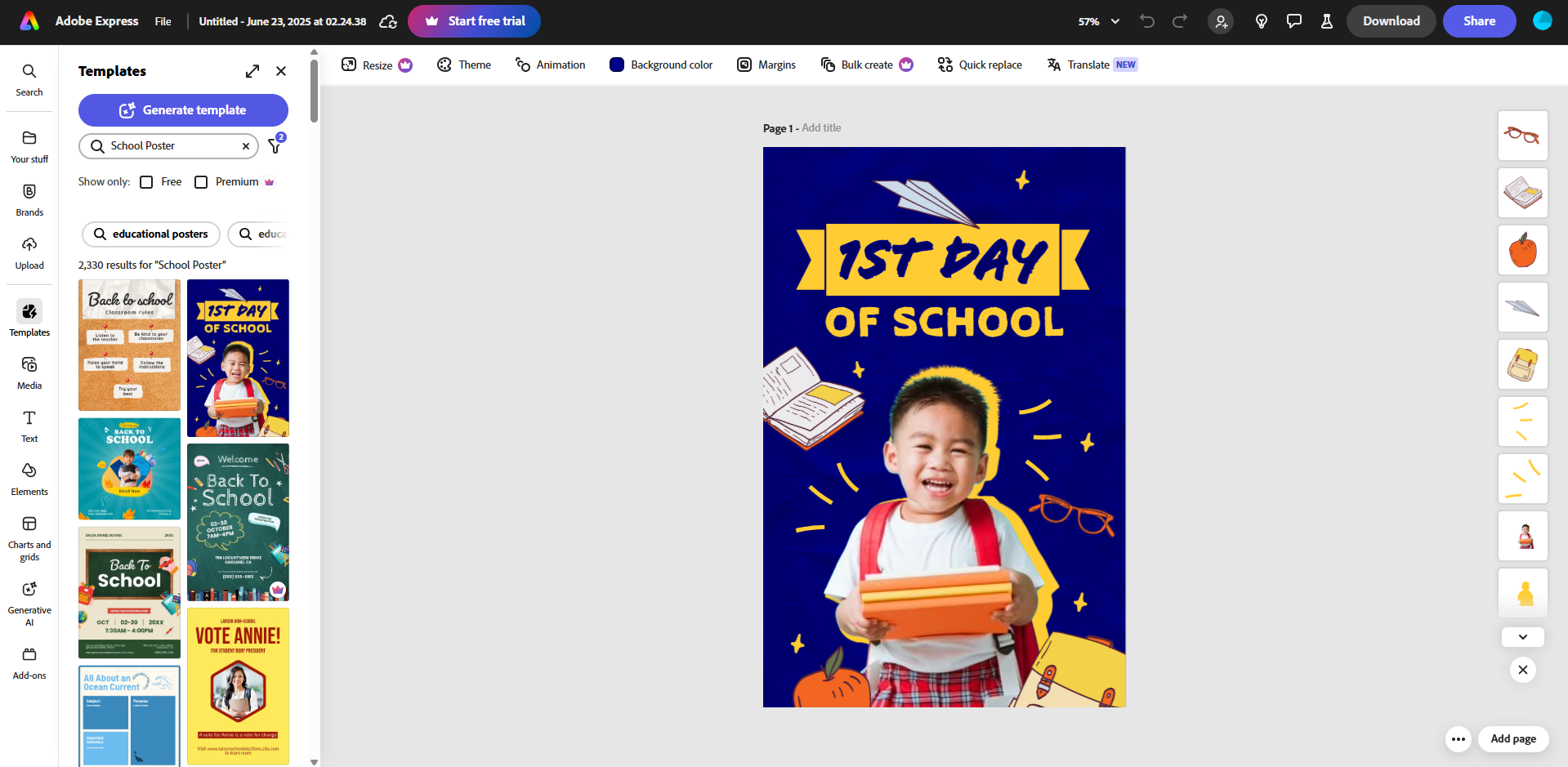 Interface of Adobe - an easy to use poster maker for schools