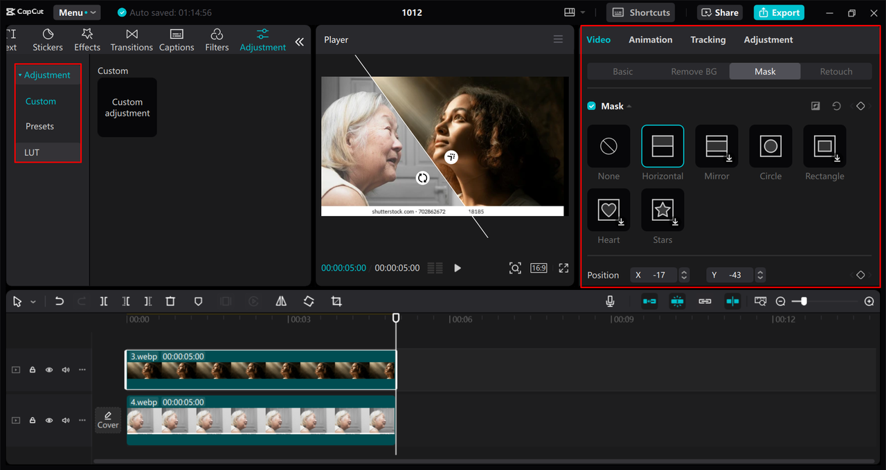 Sloučení dvou obrázků dohromady v editoru videa CapCut