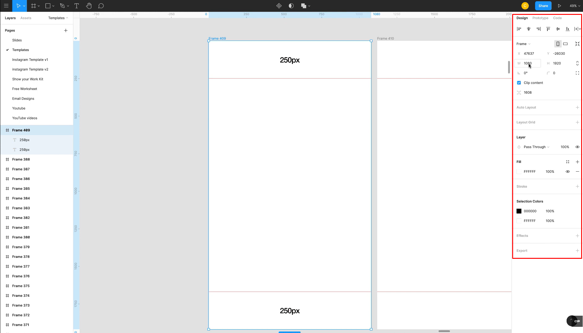 Setting up the frame size in Figma