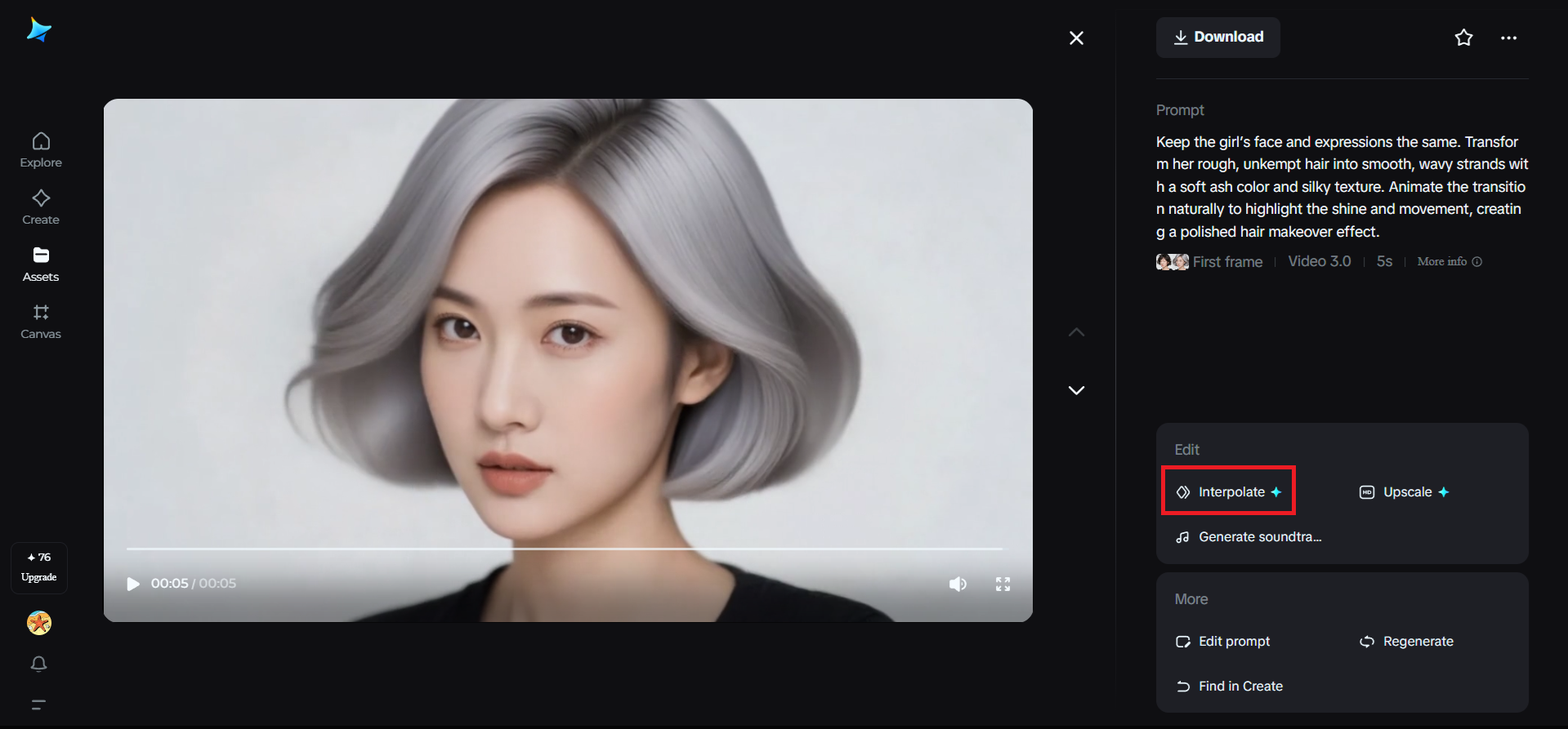 Función de interpolación en Dreamina