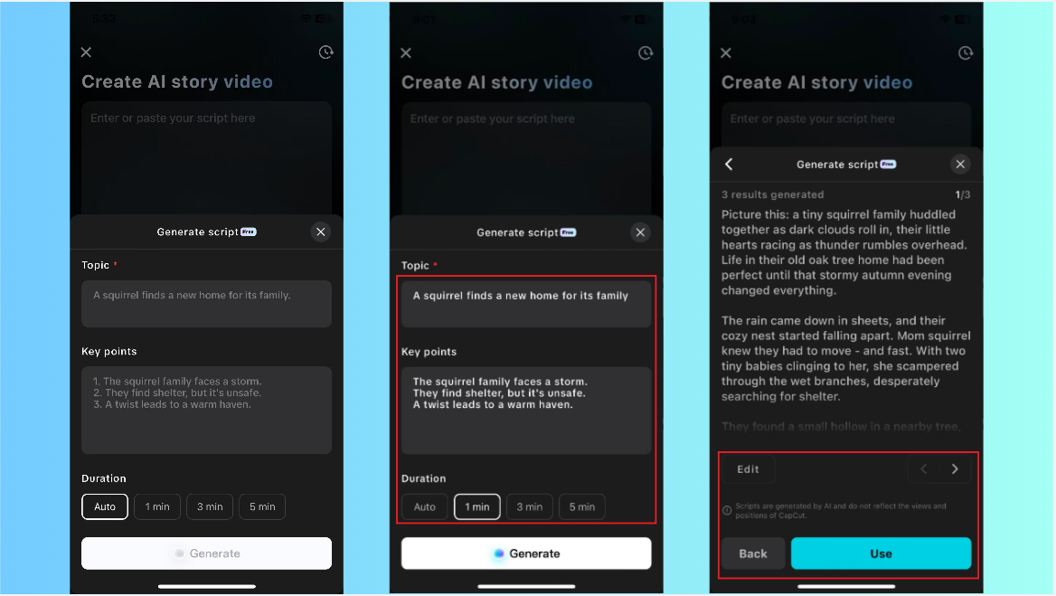 Generate script using AI