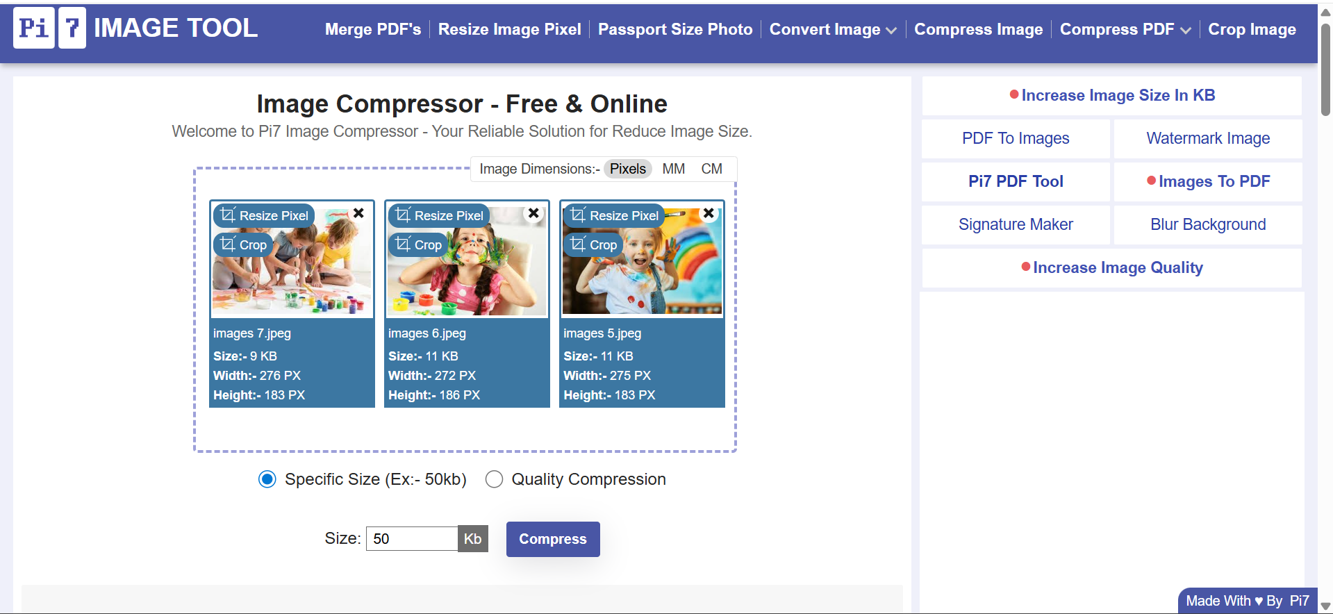 Pi7 Image Tool - batch image compression software