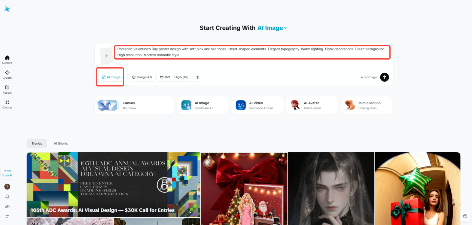 Access Dreamina and enter your prompt