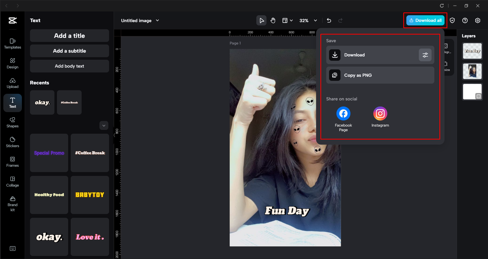 Downloading the image from the CapCut desktop video editor