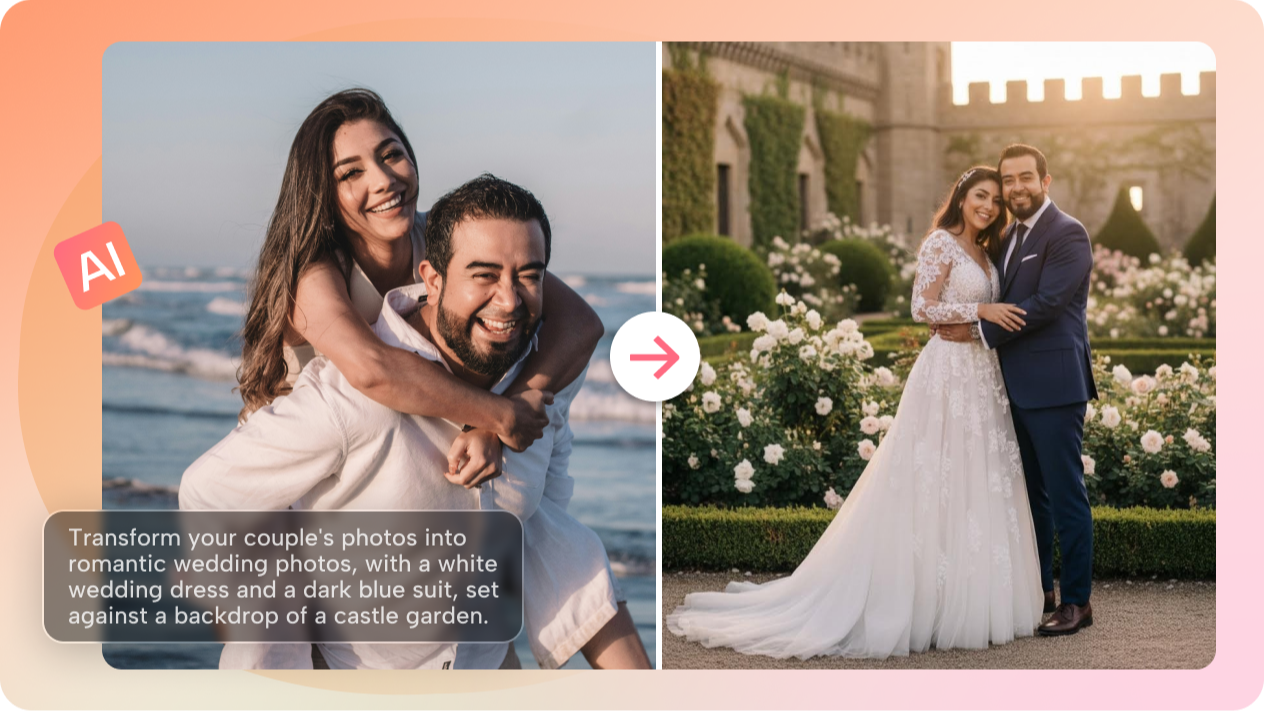  Convert portrait to wedding photo using AI