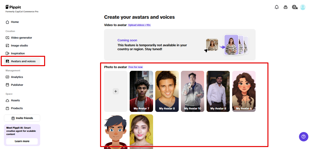 Pippit AI avatar maker