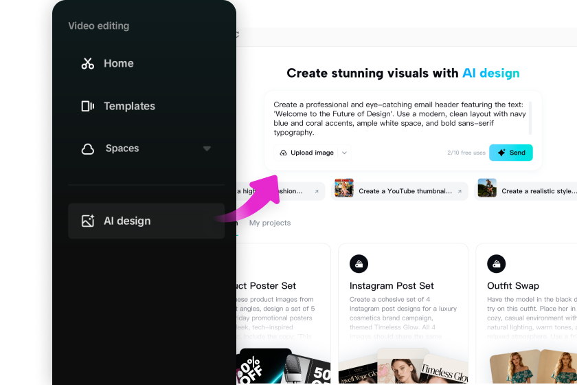 Enter a text prompt to CapCut AI design for email header