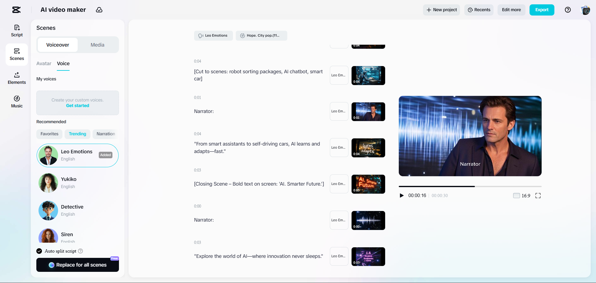 Schnittstelle von CapCut Web - eine schnelle Möglichkeit, KI-Erklärvideos zu erstellen