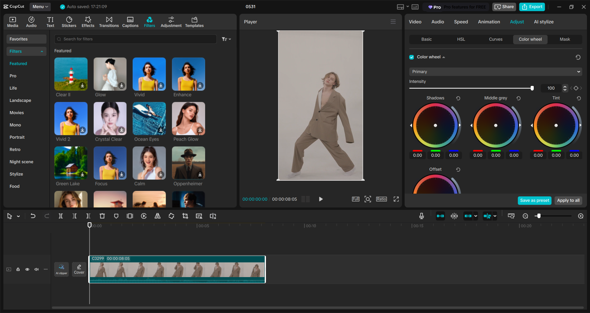 Interfaccia dell' CapCut editor video desktop: un modo semplice per aggiungere filtri vintage a Instagram Reels