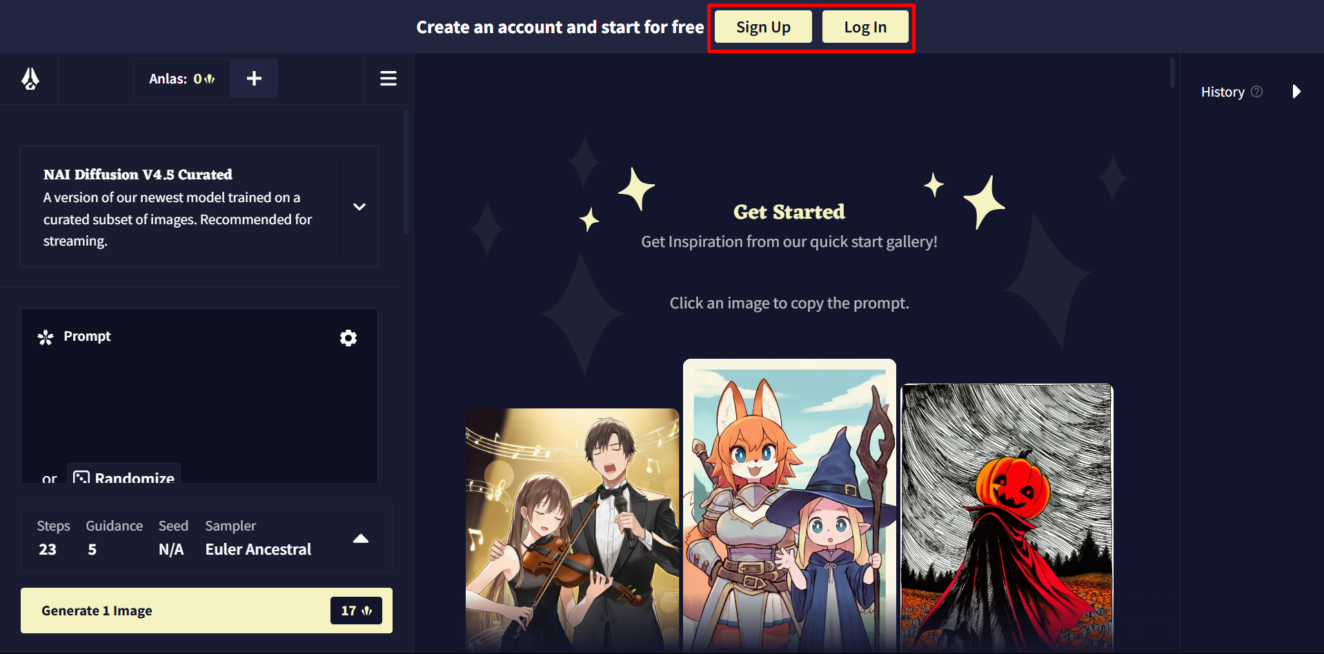 Die offizielle Website des Novel-AI-Bilderzeugers besuchen