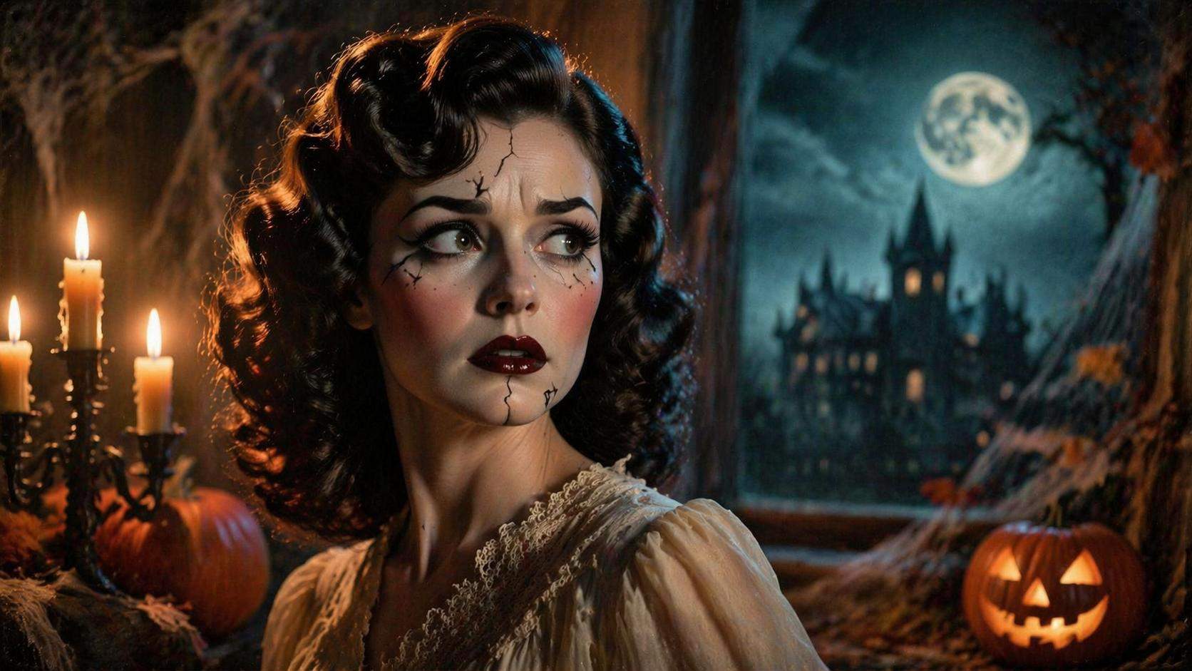 Dreamina Halloween make-up filter prompt example 6: Haunted doll makeup