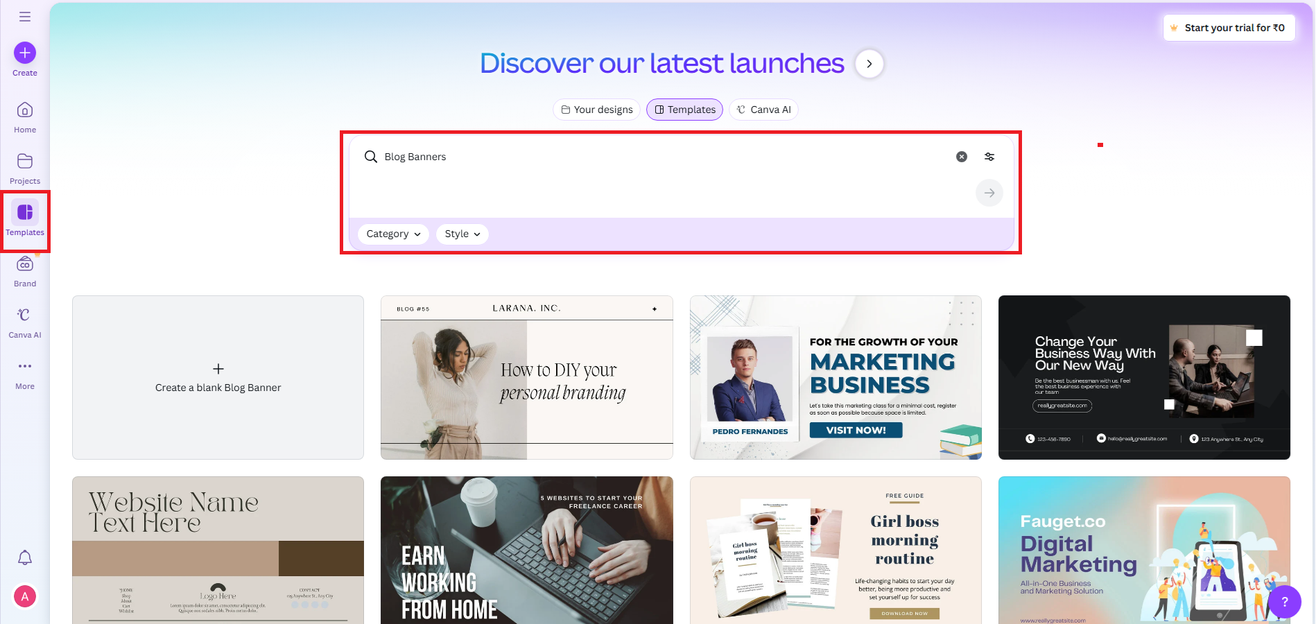 Open Canva templates