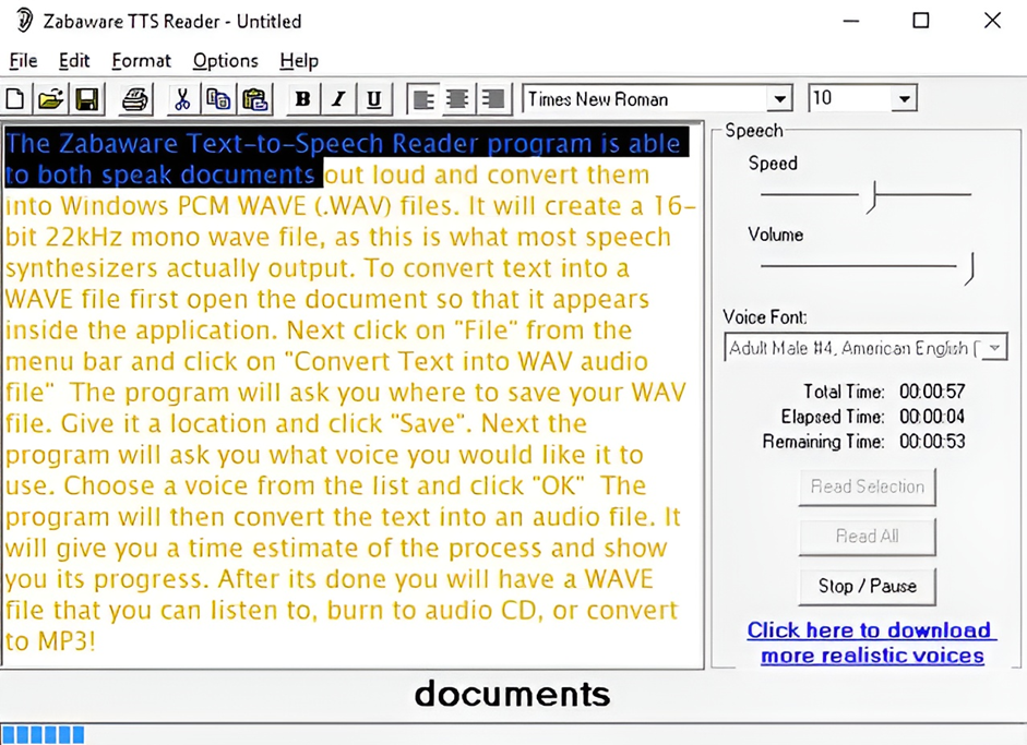 อินเทอร์เฟซ Zabaware Text-to-Speech Reader — ตัวสร้างเสียง AI ที่มีประสิทธิภาพ และดาวน์โหลดได้ฟรี