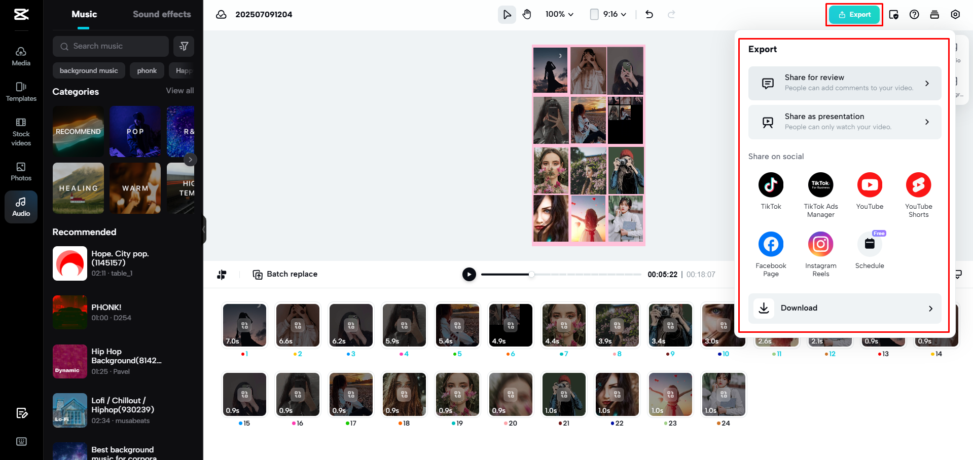 Exportinga a video from CapCut Web