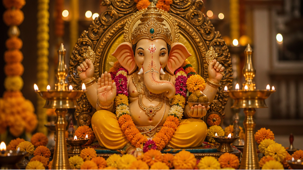 Ganesha AI Video Prompts For Ganesh Chaturthi 16:9 visual