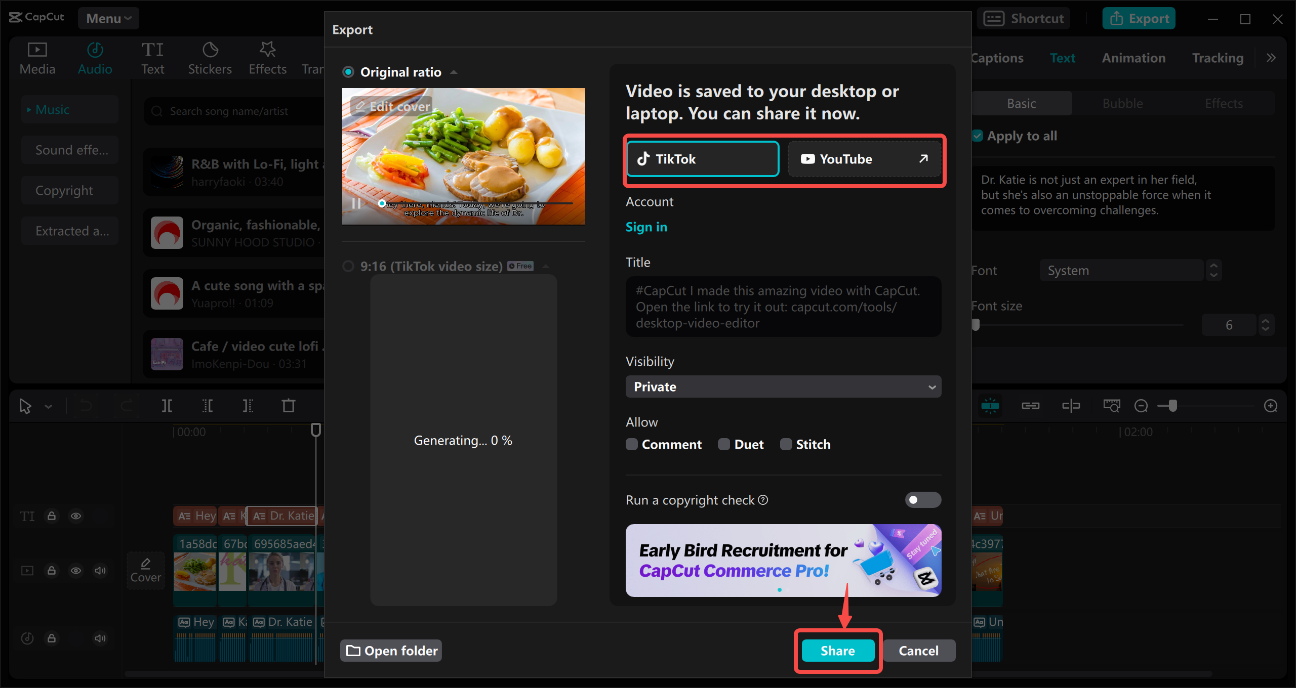 Export ans share your video