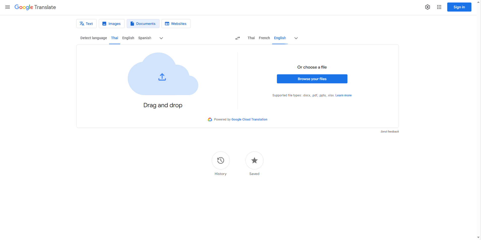 Upload Thai documents in Google Translate