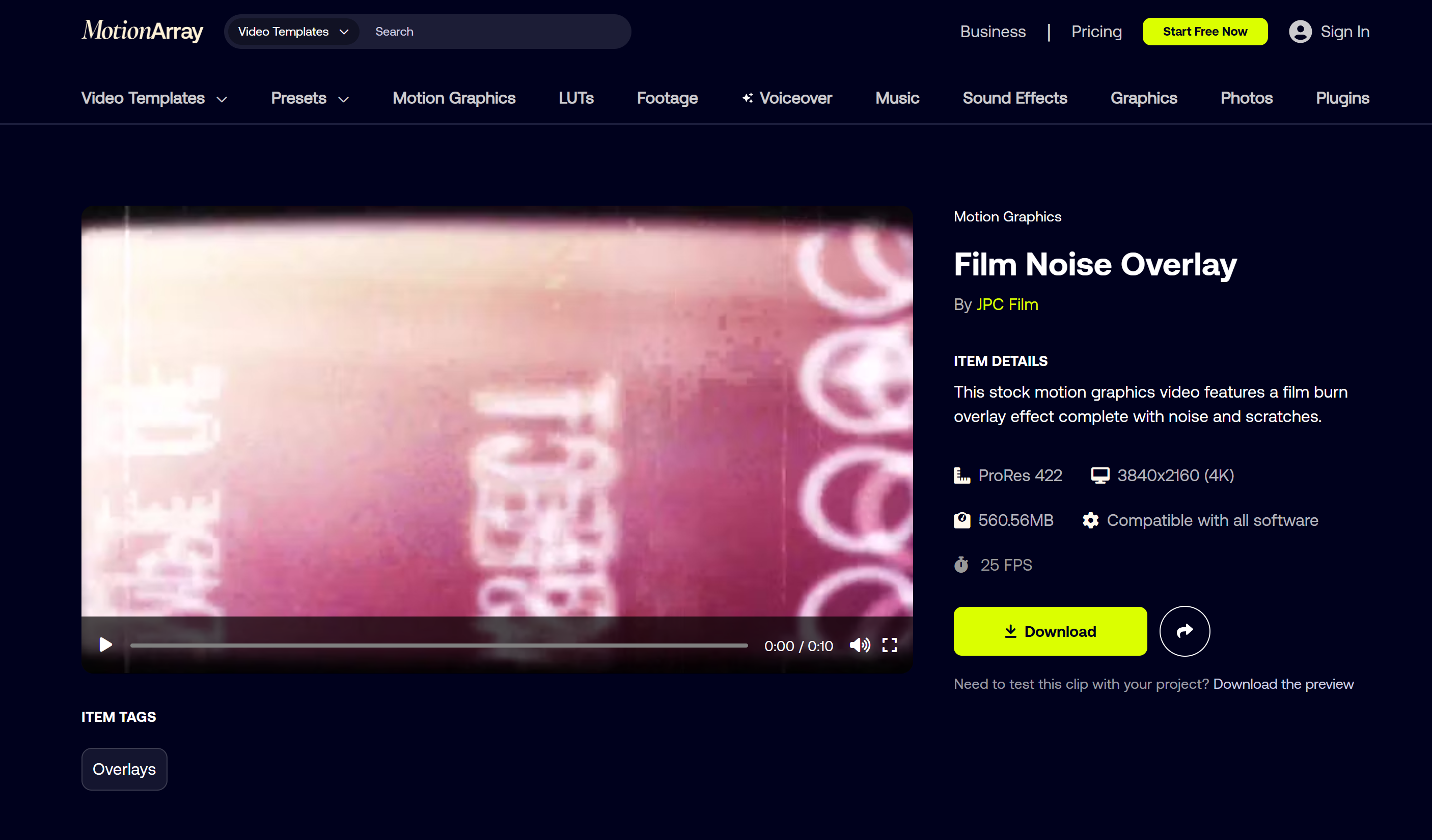 Top 5 websites to download film noise overlay: Motion Array
