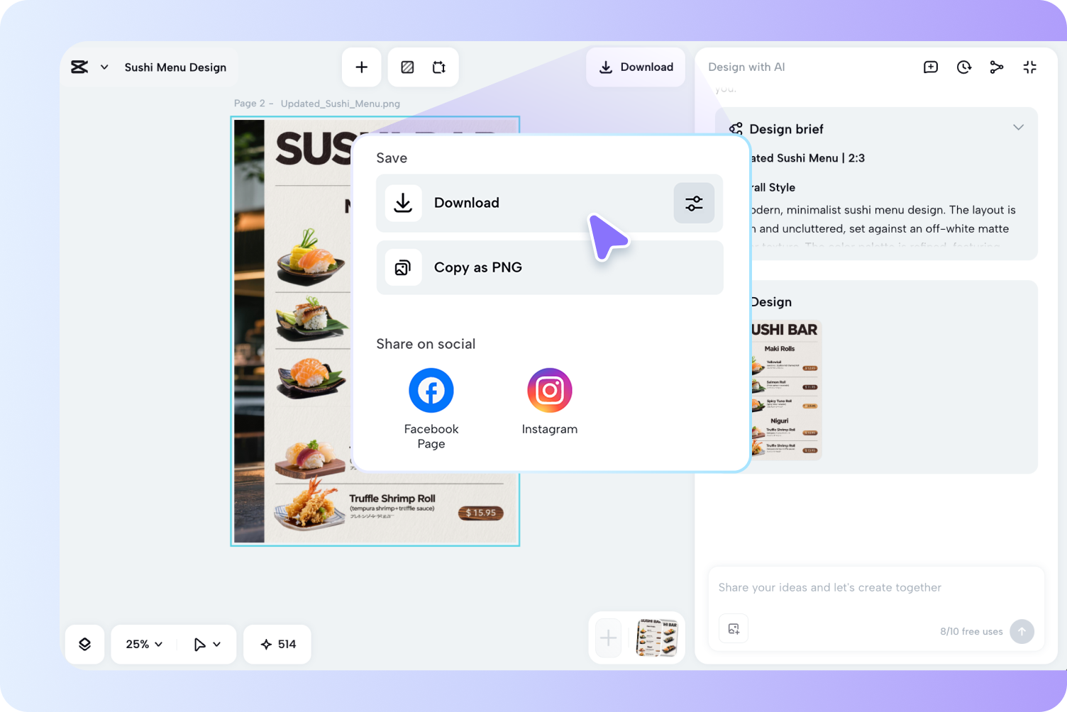 Download and share your menu