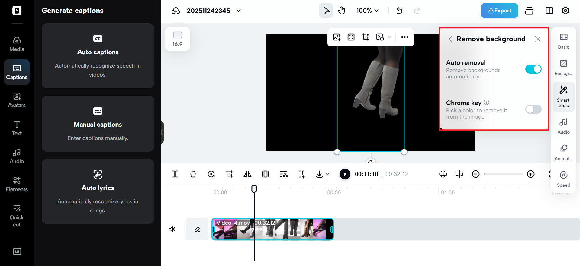 Remove background automatically or manually