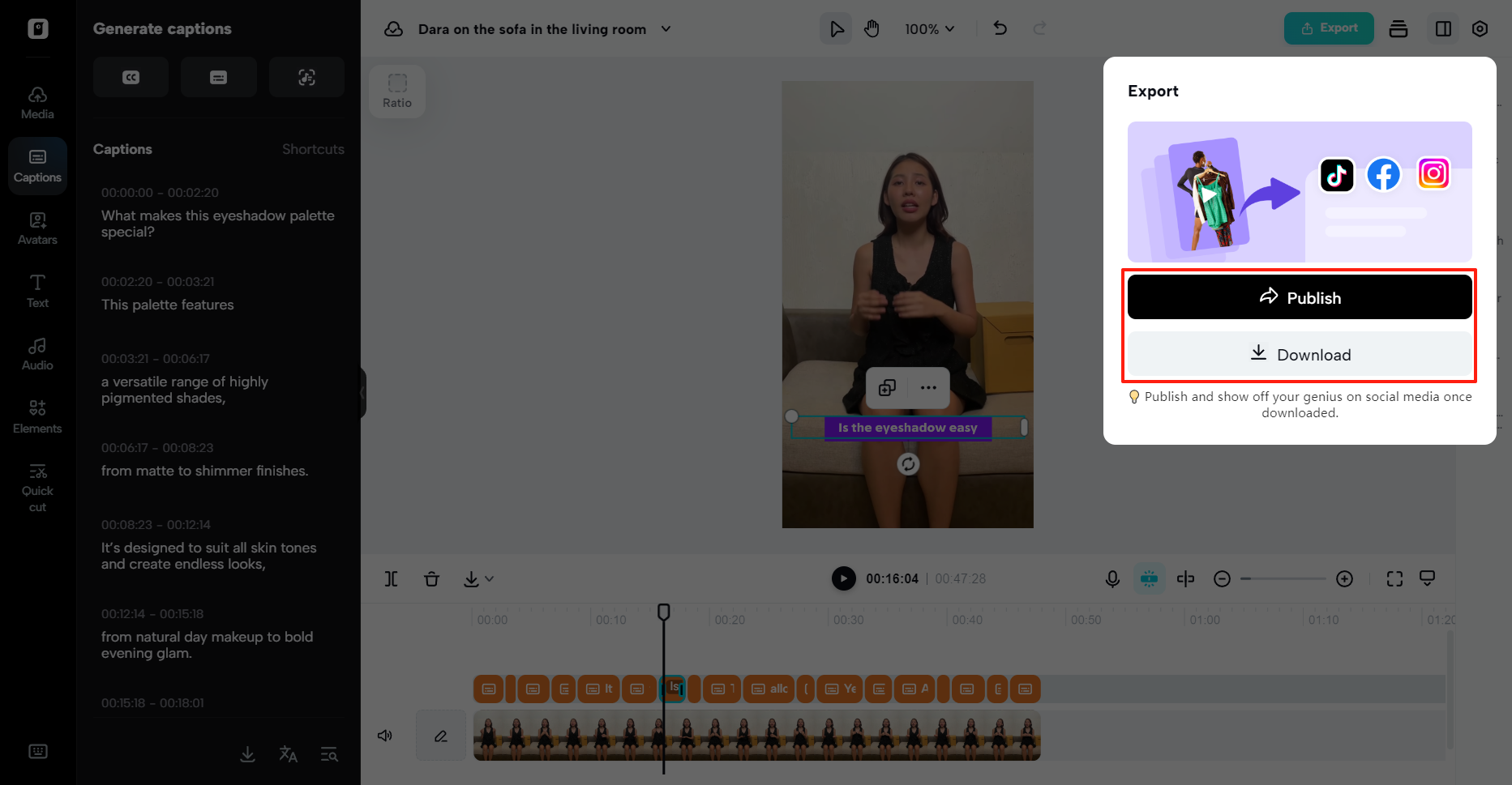 Download the video or share it directly