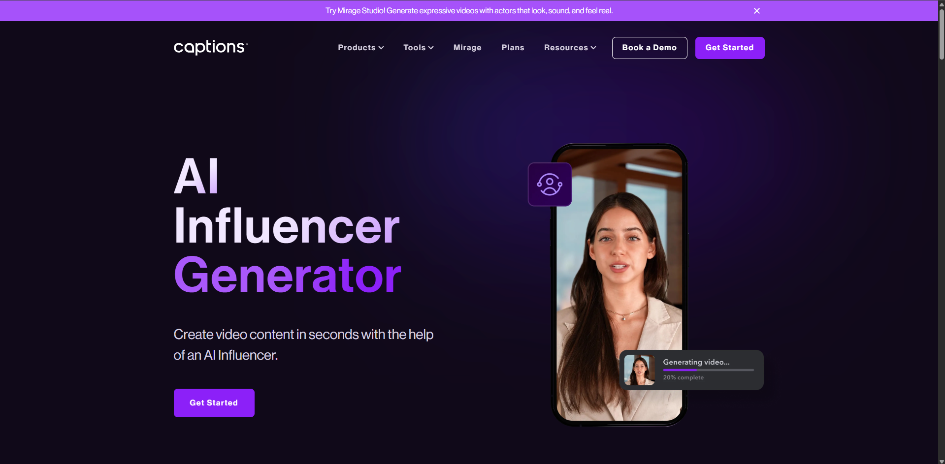Interface of Captions AI - the best way to make AI influencers