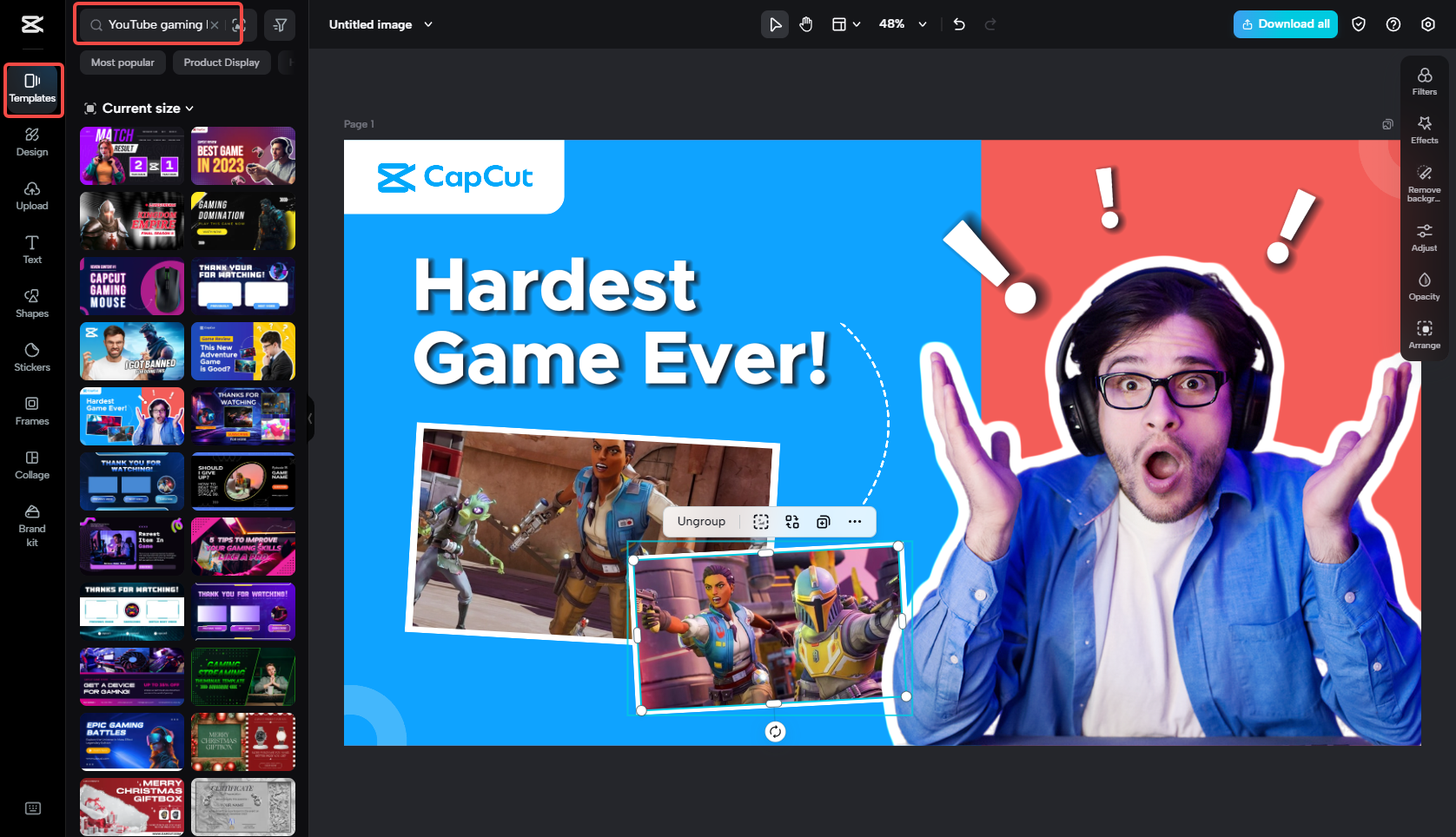 Selecting template