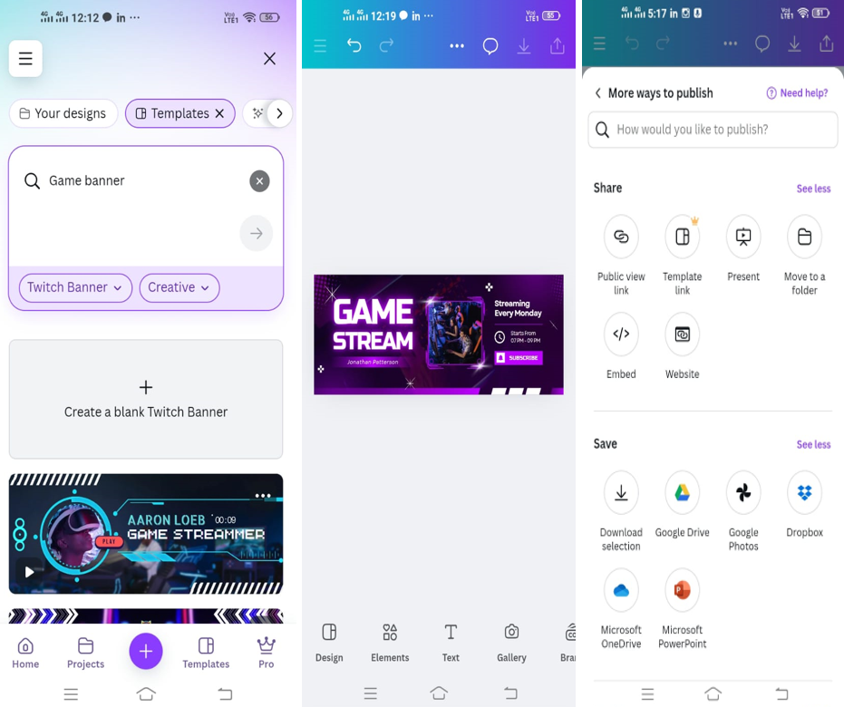 Canva - free gaming banner on Android