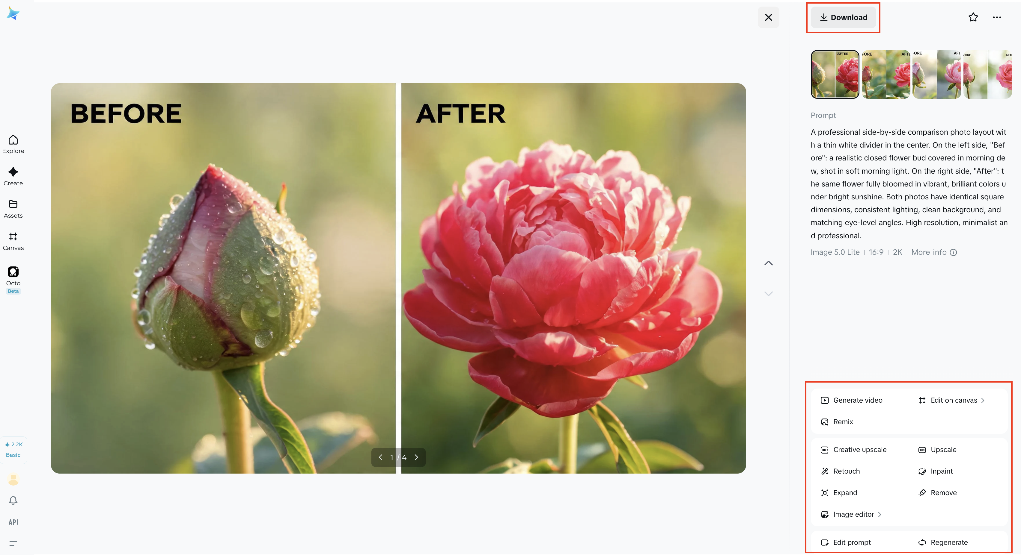 Export a side-by-side image created with Dreamina