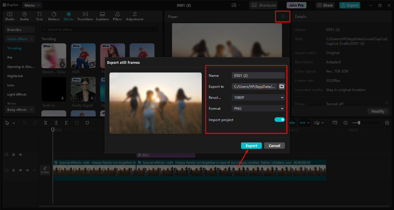 Exporting video to the CapCut desktop video editor