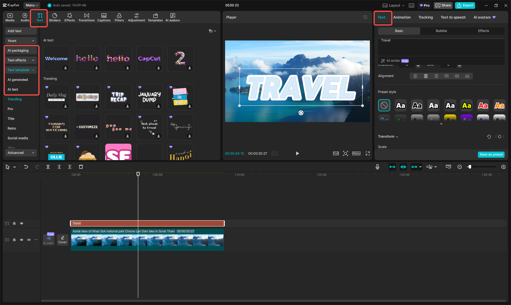 Adding and customizing the text in CapCut