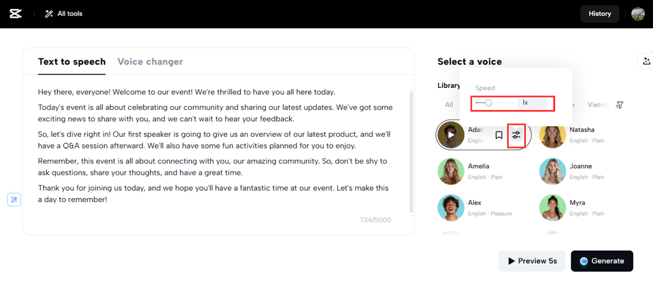 Adjust speed and pitch