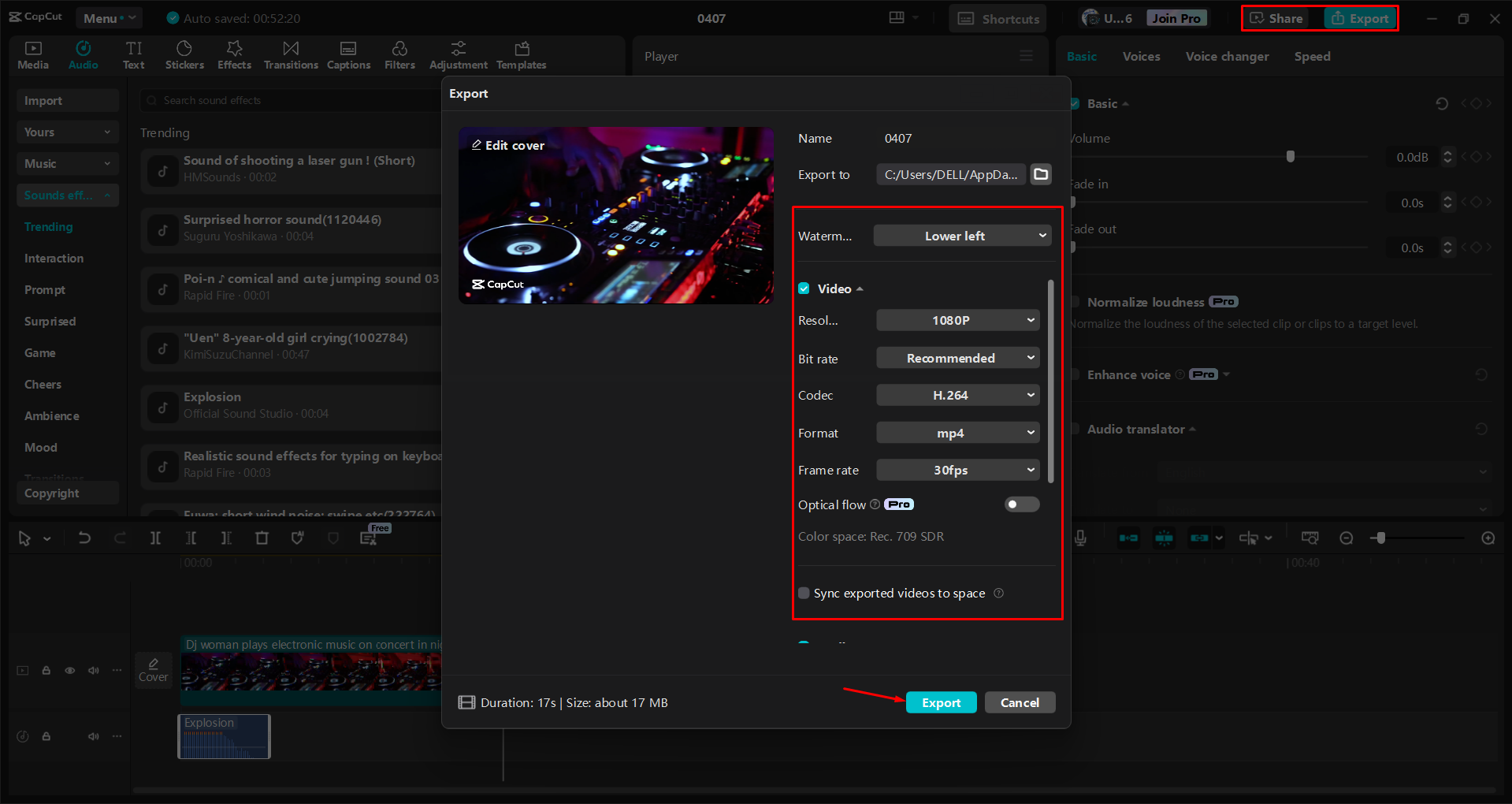 Exporting a video from the CapCut desktop video editor