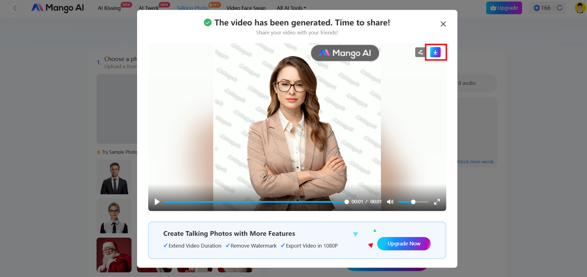 Preview and download your avatar video