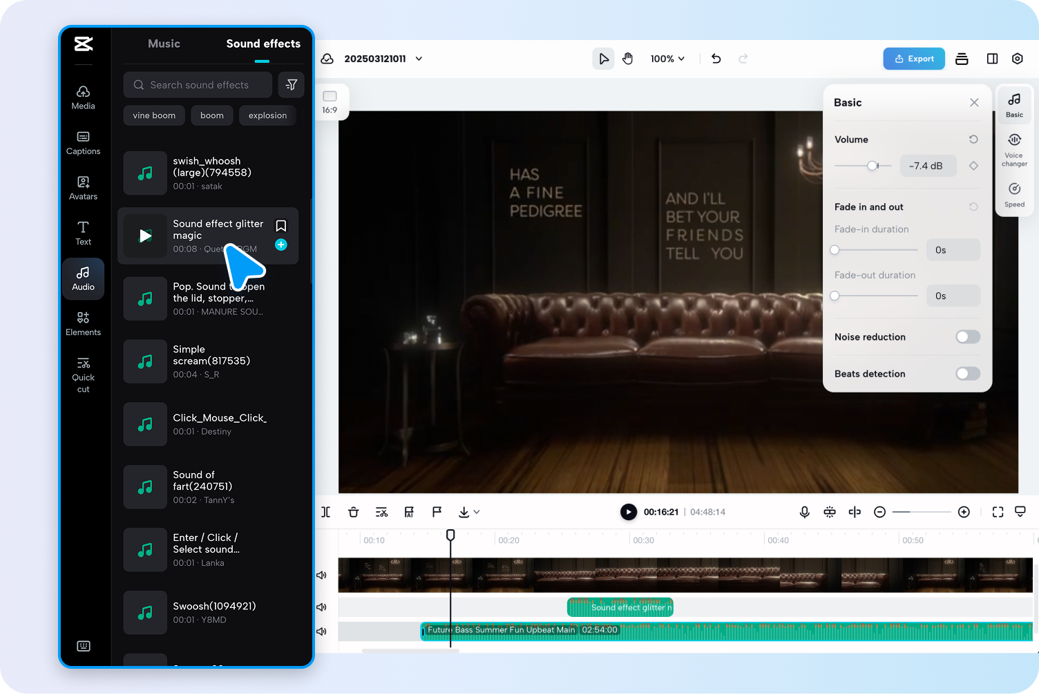 Sfoglia e applica effetti sonori